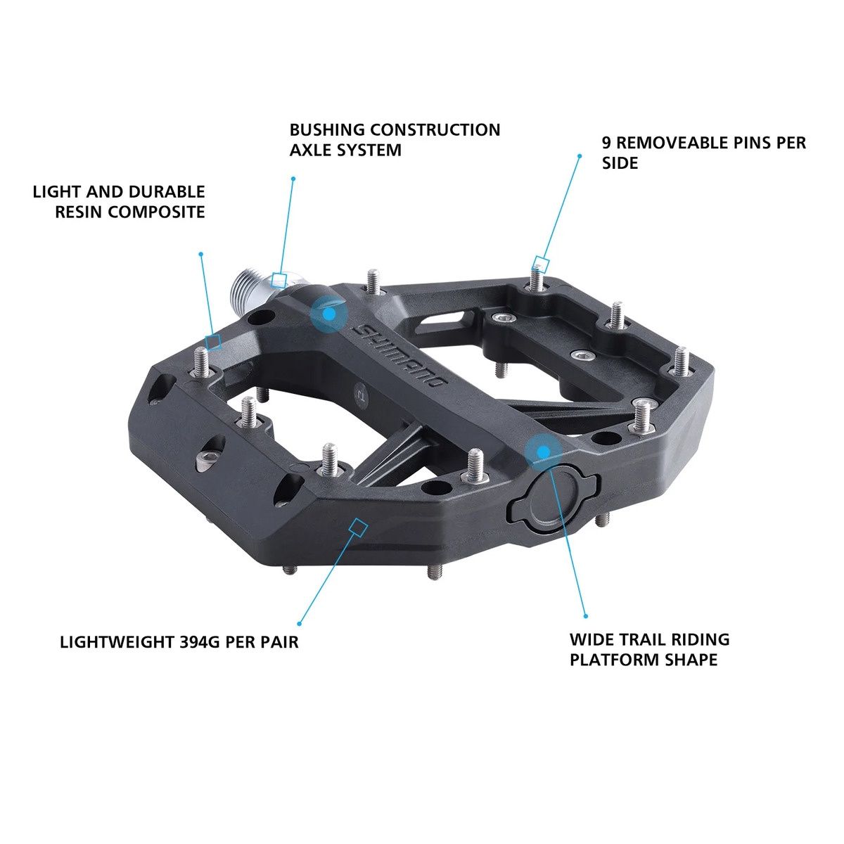 SHIMANO PD-GR400 FLAT PLATFORM PEDALS PAIR   BLACK