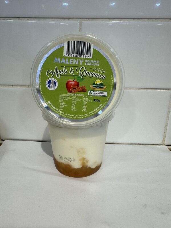 MALENY DAIRIES -Gourmet Apple and Cinnamon Yoghurt 350G tub, Each