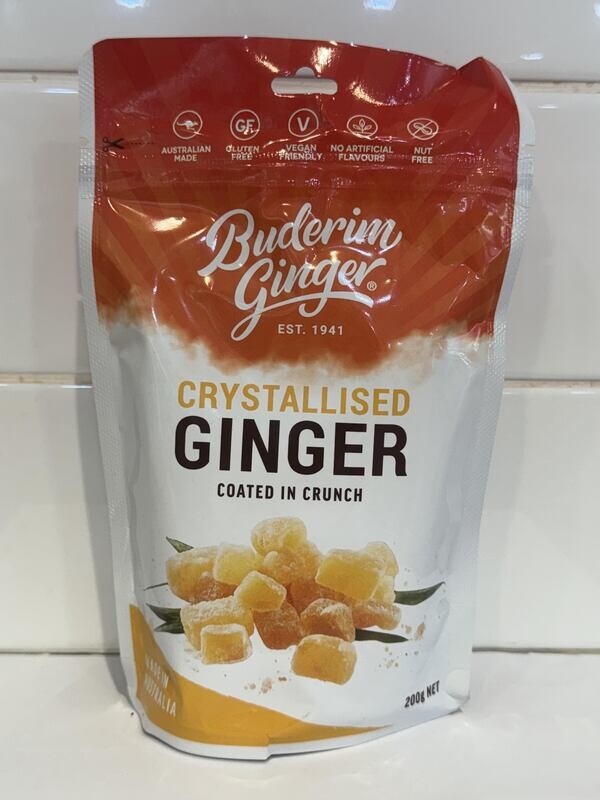 BUDERIM-  Crystallised Ginger 200g packet, Each