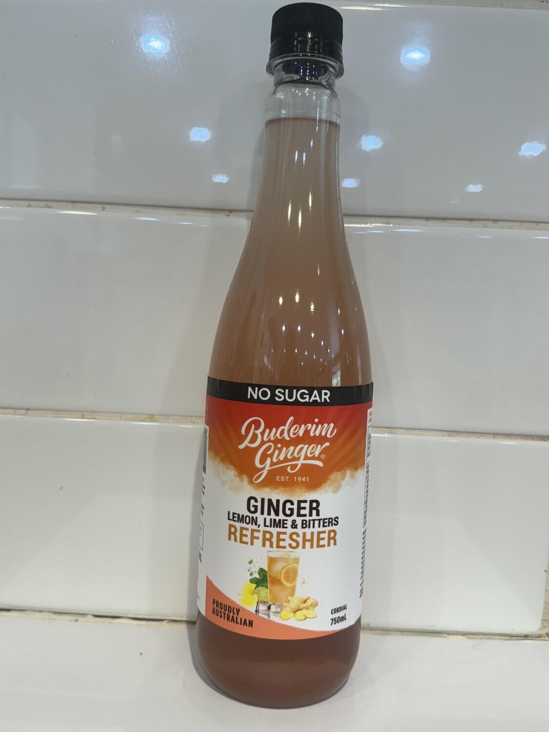 BUDERIM - Ginger Lemon/Lime No Sugar Refresher Cordial 750ml bottle, Each
