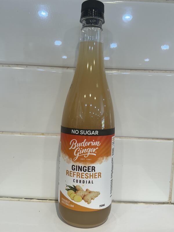 BUDERIM - Ginger No Sugar Refresher 750ml bottle, Each