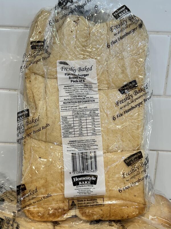 Toowoomba Bake 6PK Flat Hamburger Rolls, Each