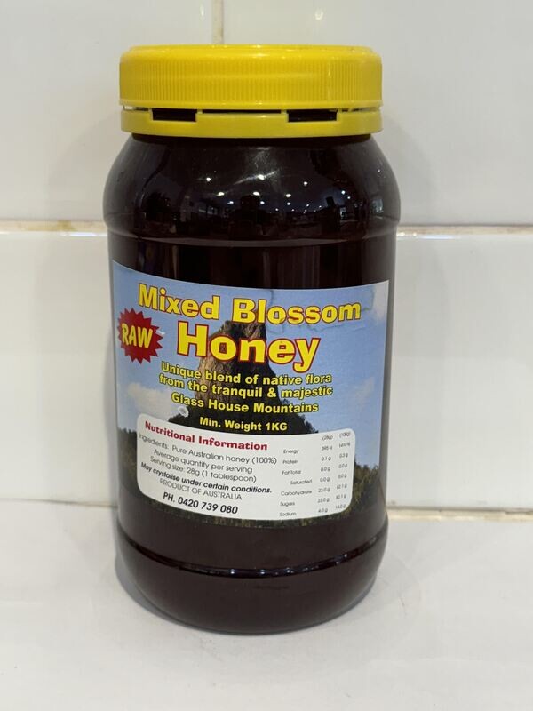 Mixed Blossom  RAW Honey 1KG tub,  Each