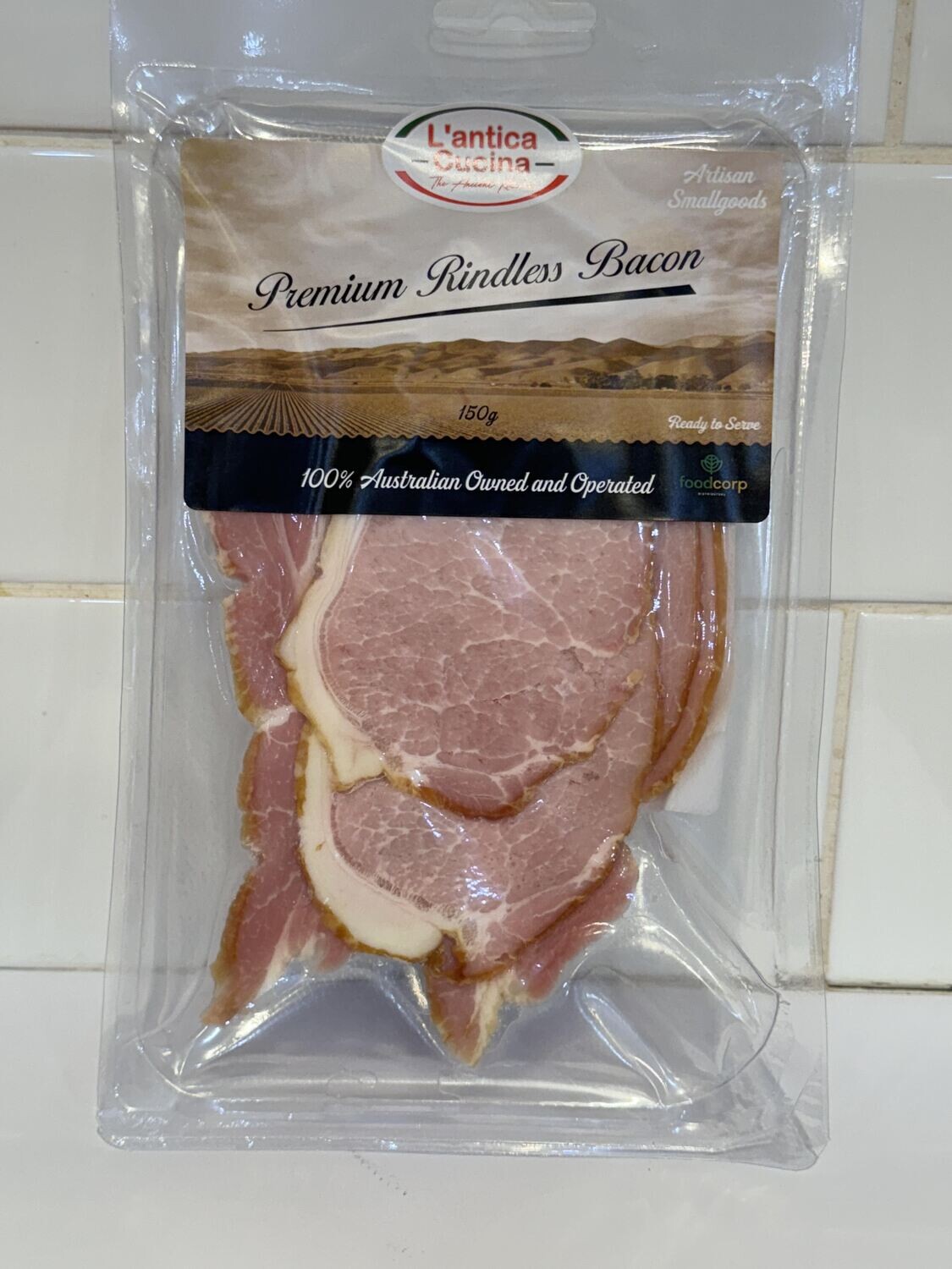 L&#39;ANTICA CUCINA - 150g Premium Rindless Bacon Sliced, Each