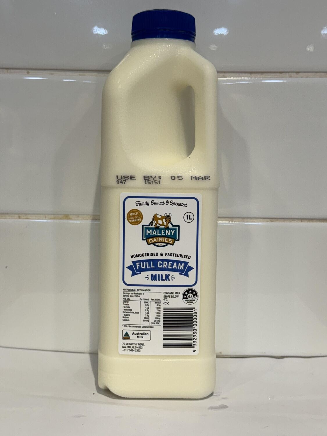 MALENY DAIRIES - 1L Full Cream Milk, Each