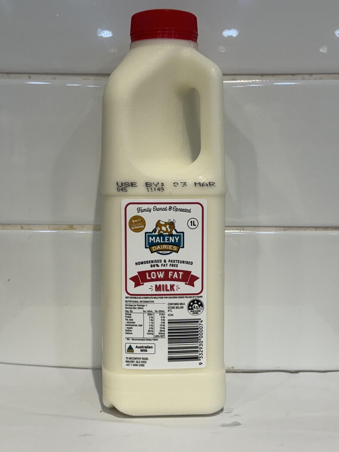 MALENY DAIRIES - 1L Low Fat Milk, Each