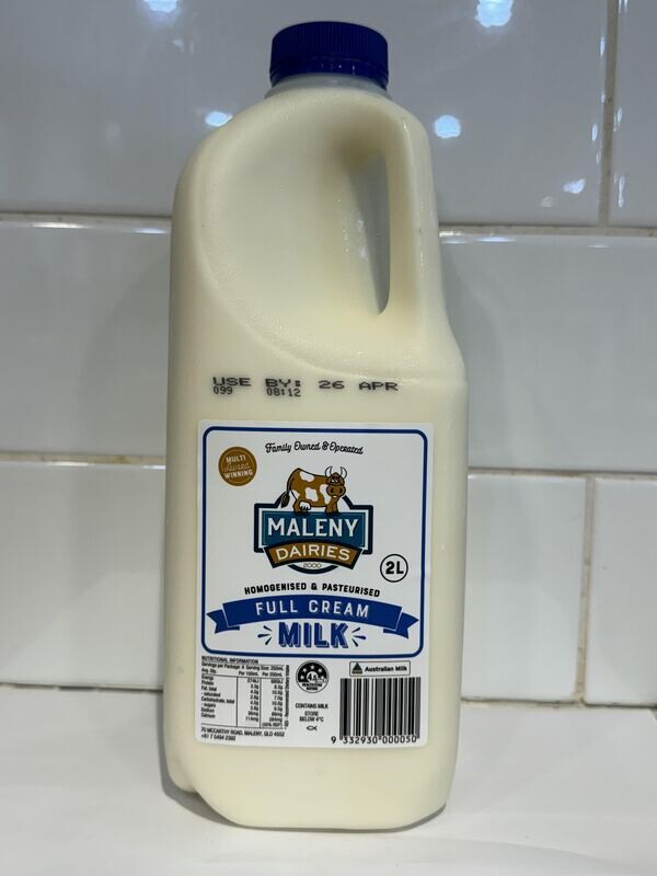 MALENY DAIRIES - 2L Full Cream Milk, Each