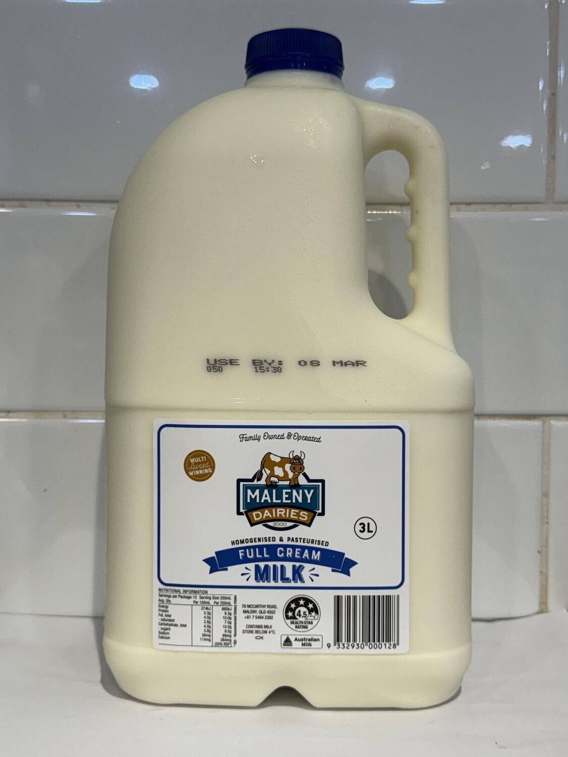 MALENY DAIRIES - 3L Full Cream Milk, Each