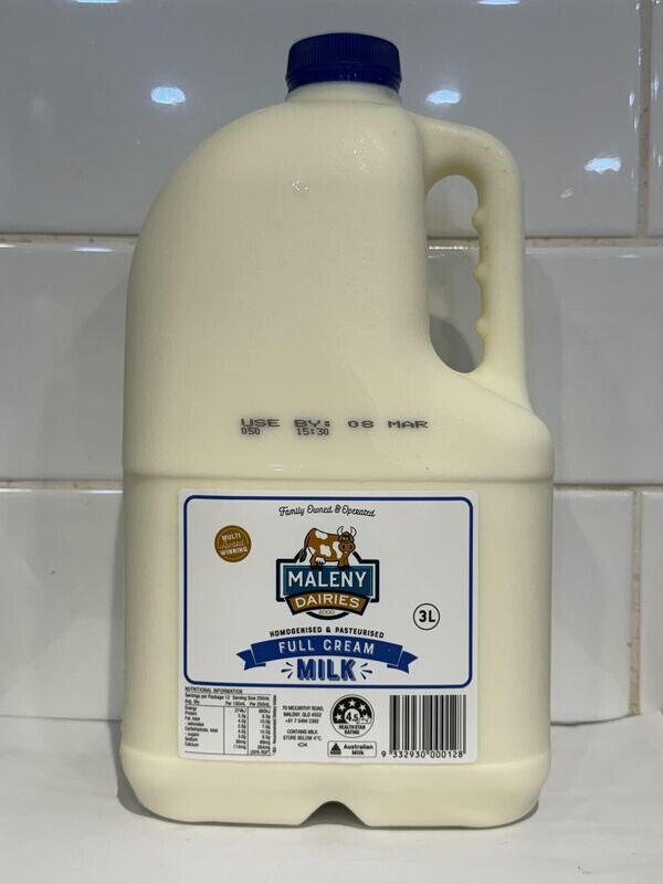 MALENY DAIRIES - 3L Full Cream Milk, Each
