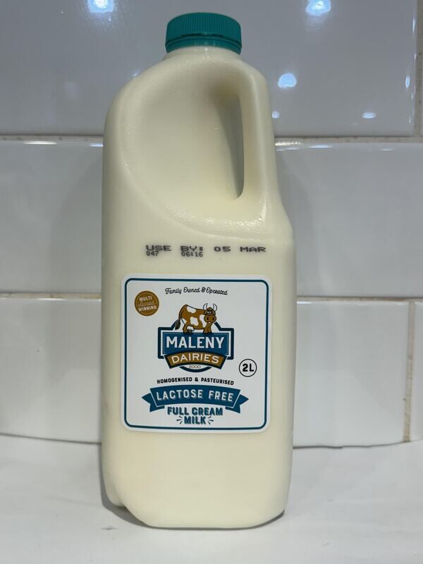 MALENY DAIRIES - 2L Lactose Free Full Cream Milk, Each