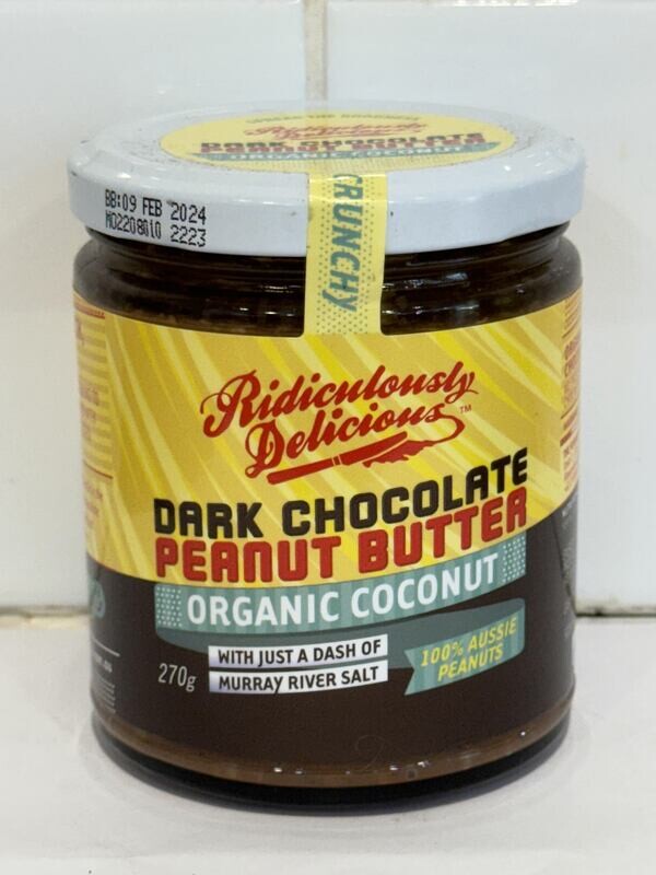 Ridiculously Delicious - 270gm Organic Coconut Dark Chocolate Peanut Butter, Each