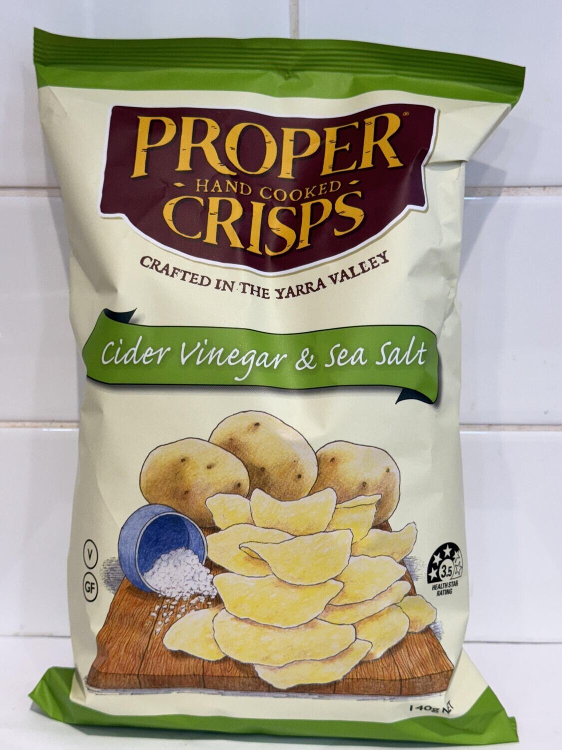 PROPER CRISPS - Cider Vinegar &amp; Sea Salt Chips 140gm, Each