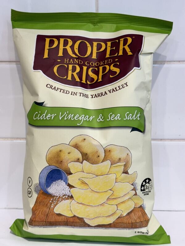 PROPER CRISPS - Cider Vinegar &amp; Sea Salt Chips 140gm, Each