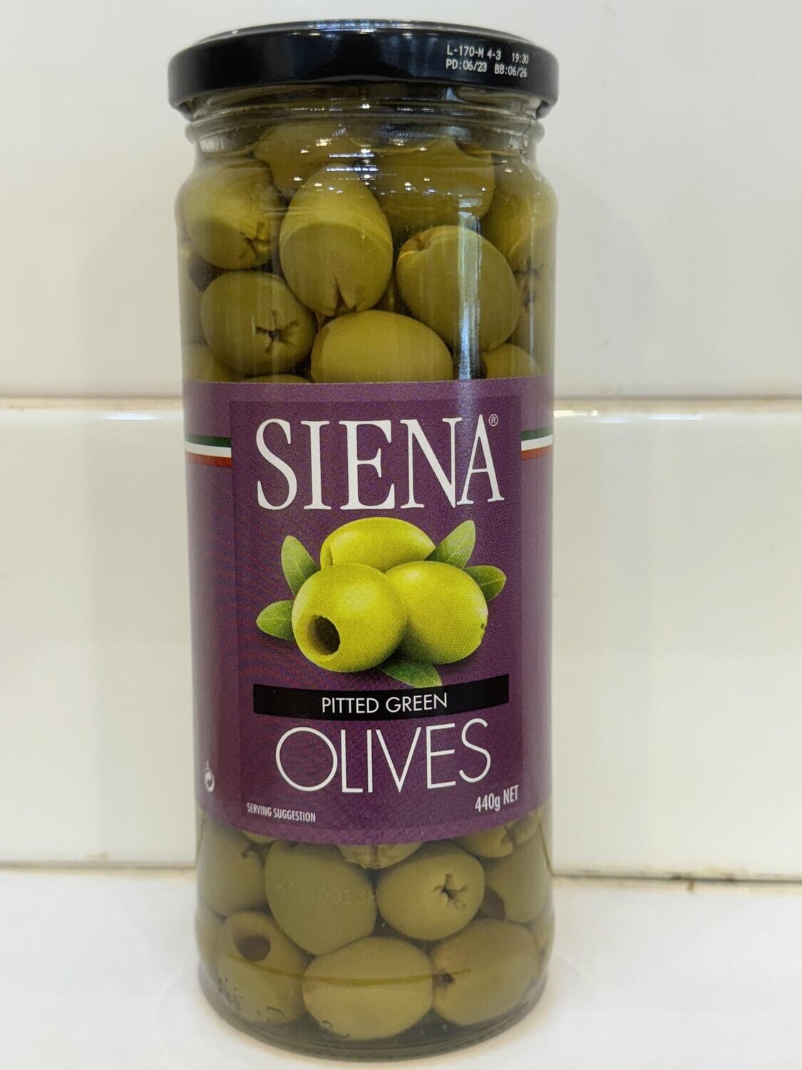 Siena - Green Pitted Olives 440gm, Each