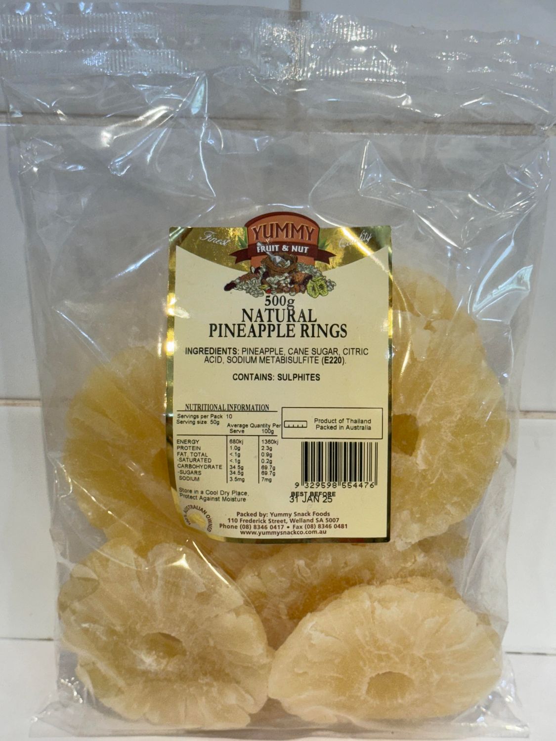 YUMMY SNACKS  - 500g Natural Pineapple Rings