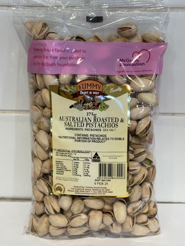 YUMMY SNACKS - 375g Australian Roasted &amp; Salted Pistachio