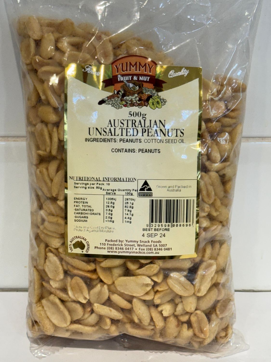YUMMY SNACKS  - 500g Australian Unsalted Peanuts
