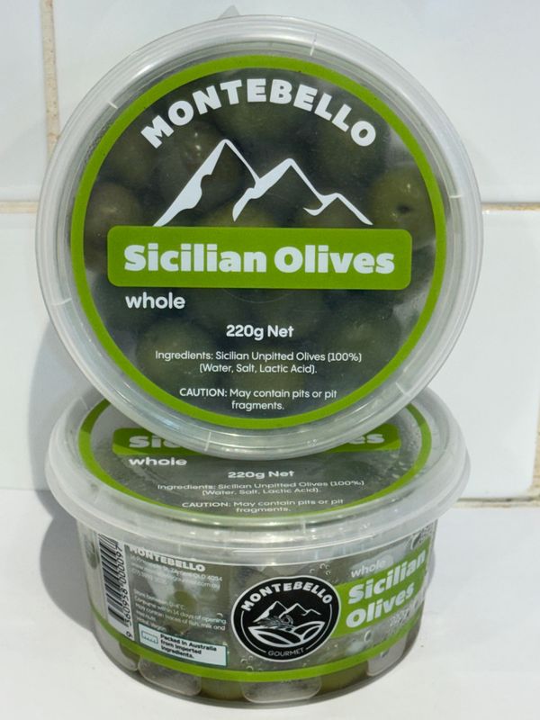 MONTEBELLO - Sicilian Olives Whole 220G tub, Each