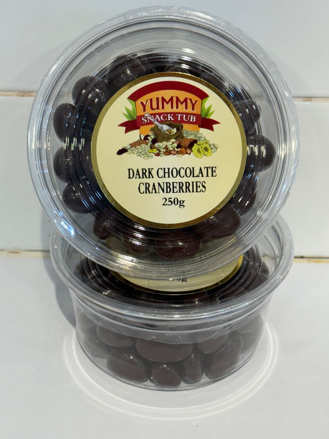 YUMMY SNACKS - 250g Dark Chocolate Cranberries, Each