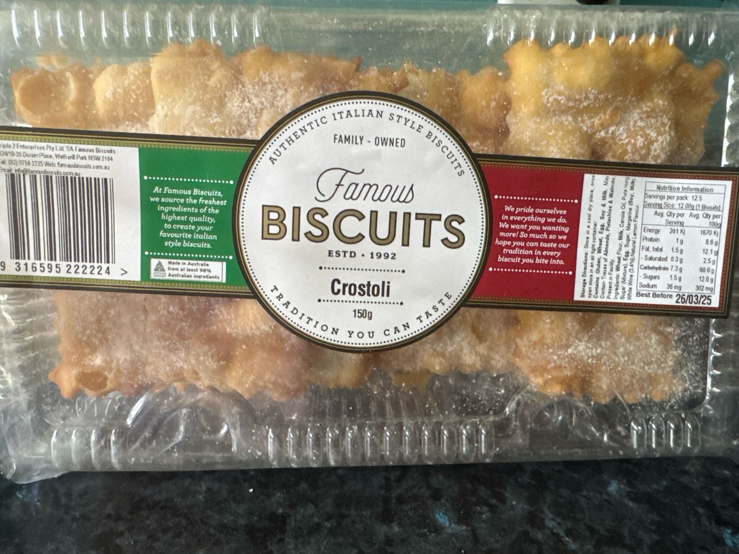 FAMOUS BISCUITS - Vanilla Crostoli 150g, Each