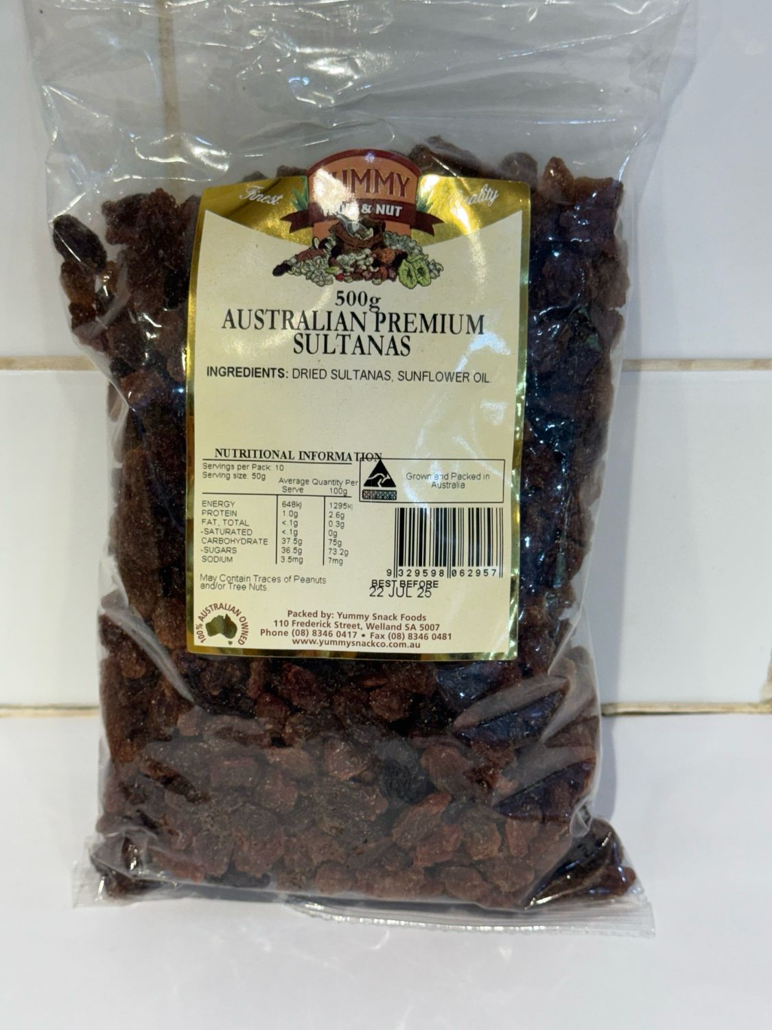 YUMMY SNACKS - 500g Sultanas, Each