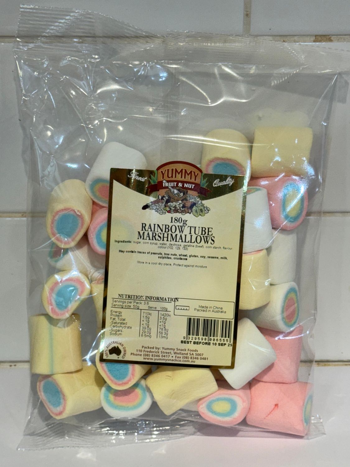 YUMMY SNACKS - 180g Marshmallow Rainbows, Each