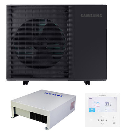 Samsung heat pump SET complete system for new build and refurbishment,
Mono HT R290 wall-mounted hydro unit and external domestic hot water tank Eco Mono-HT R290 5kW | 230V | 1Ph w. (Heating/Cooling)