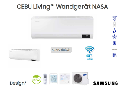 Montage/Geräte Package: Samsung Cebu Living Mono-Split Set Kühlen/Heizen: 3.50 (0.90~3.50) /3.50 (0.90~5.00) kW inkl. Standardmontage
