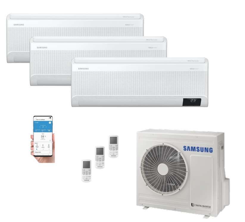 Samsung-Wind-Free Standard Multisplit Set 3 AR09TXFCAWKN/EU +1 Outdoor Unit Kühlen/Heizen: 5.20 (4.00~8.00)/6.30 (4.40~10.0) kW-AJ052TXJ3KG/EU