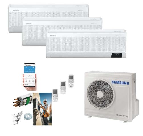 Geräte+Montage Super Package Samsung-Wind-Free  Multisplit Set 3 xAR18TXFCAWKN/EU 5-6,8 KW +1 Outdoor Unit  kW AJ100TXJ5KG/EU, inkl. Standardmontage in AT