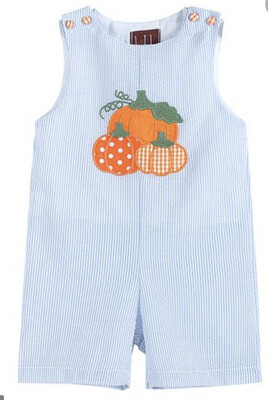 Lil Cactus- Pumpkin Seersucker Shortall