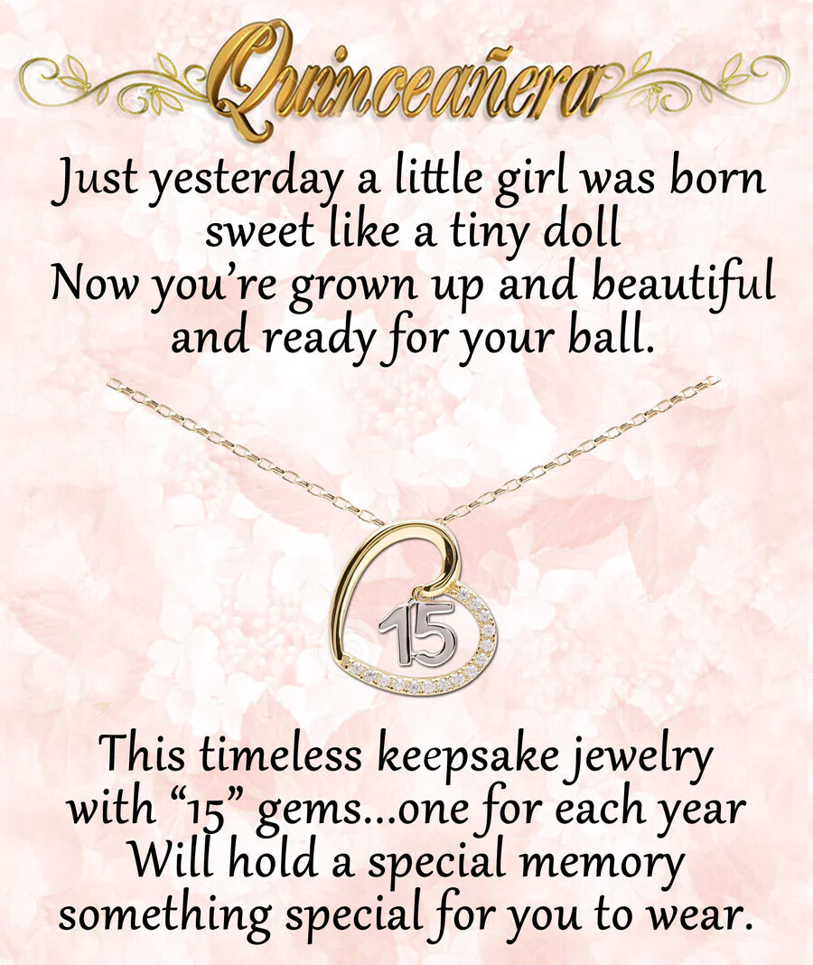 Cherished Moments - Quinceañera Heart Necklace 14K Gold
