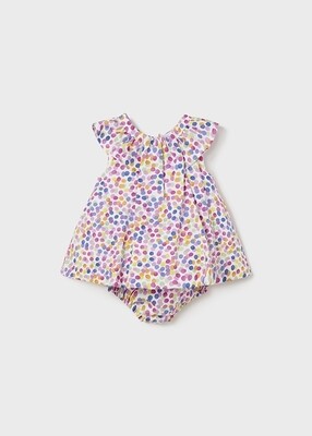Mayoral- Newborn- Printed Dots Flutter Sleeve Dress