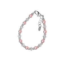 Cherished Moments - Sterling Silver Pearl Bracelet, Style: Payton, Color: Pink-Crystal, Size: SM (0-12)