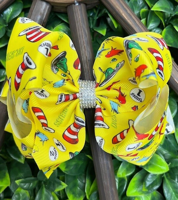 Kids Charm- Dr. Seuss Hat Printed Double Layer Hair Bow