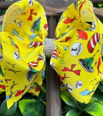 Kids Charm- Dr. Seuss Hat Printed Double Layer Hair Bow