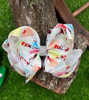 Kids Charm- Color Pencil Cat in the Hat Printed Double Layer Hair Bow