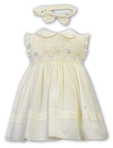 Sarah Louise- Flutter Sleeve Hand-Embroider Smock Dress w/Headband