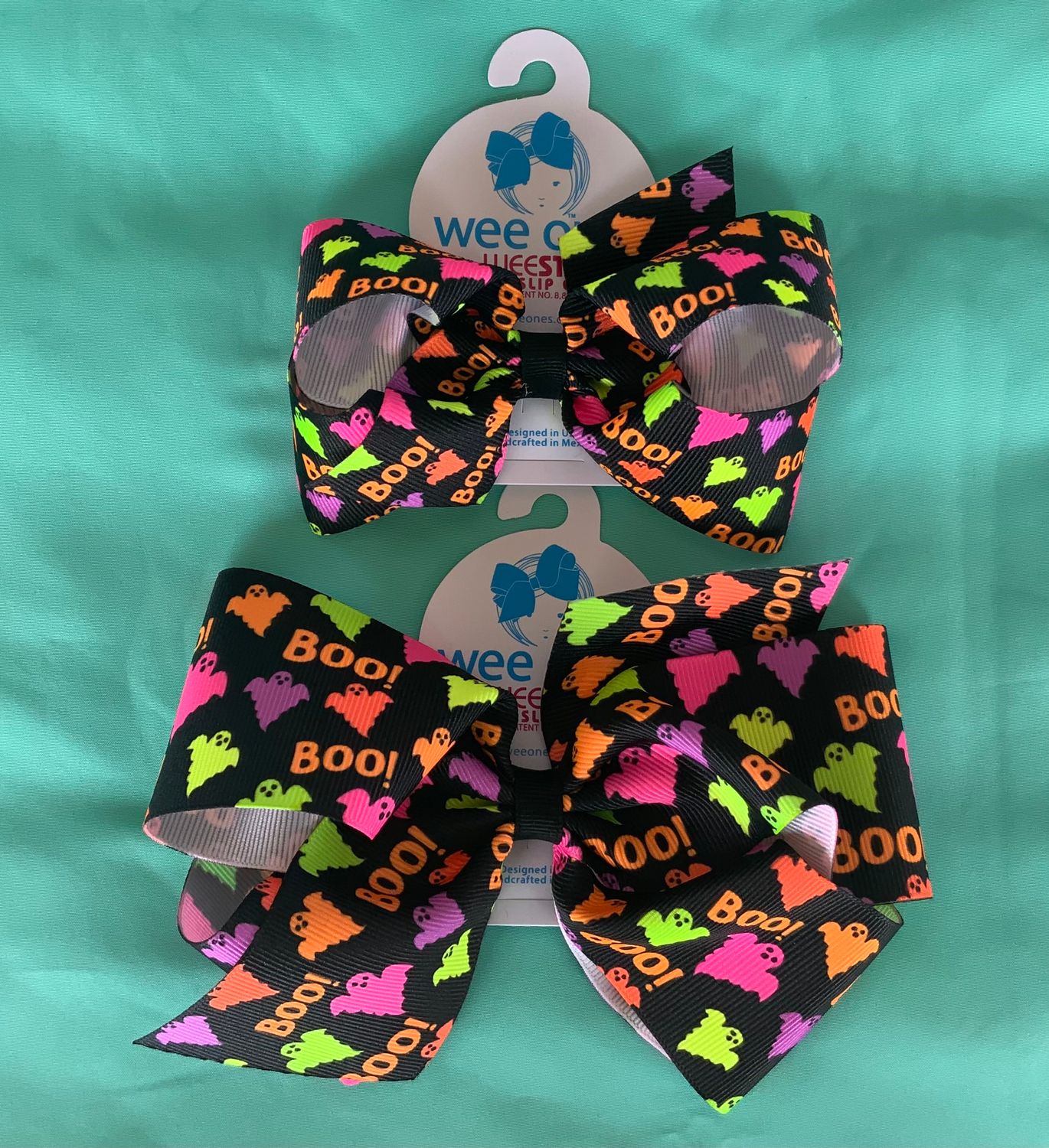 Wee Ones- Grosgrain Neon Halloween Print Bow