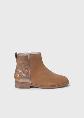 Mayoral- Shoes- Girls Flowered Suede Ankle Boots 