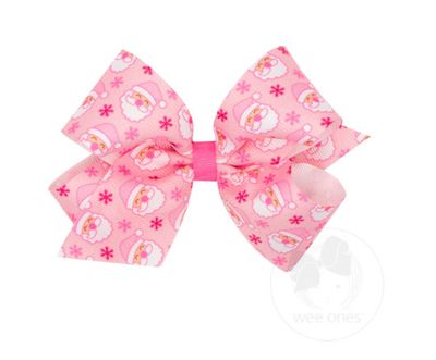 Wee Ones- Grosgrain Pink Christmas Print Bow