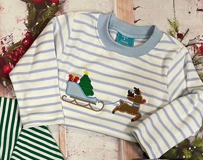 Claire &amp; Charlie- Reindeer Sleigh Applique Pant Set