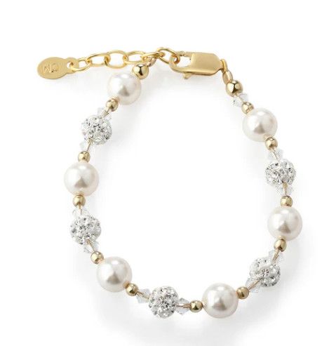 Cherished Moments- Charlotte 14K Gold Plated Simulated Pearl and Sparkling Stardust Bracelet