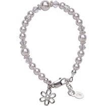 Cherished Moments- Lila Sterling Silver High-End Austrian Simulated Pearl Bracelet with Daisy , Color: White, Size: LG (6-12YRS)