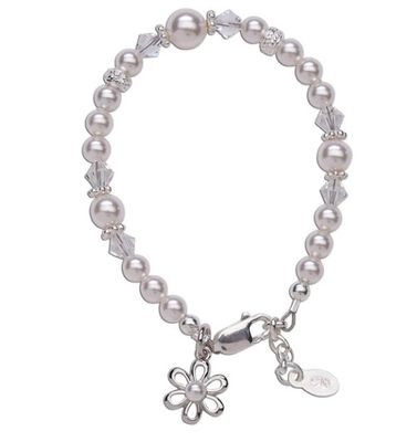 Cherished Moments- Lila Sterling Silver High-End Austrian Simulated Pearl Bracelet with Daisy 