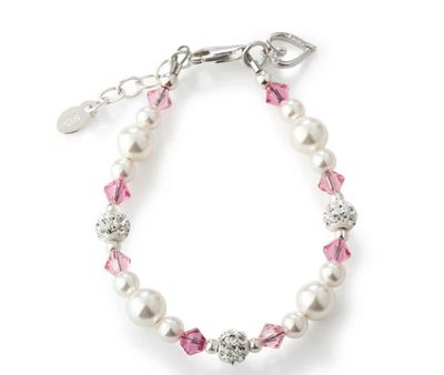 Cherished Moments- Navey Sterling Silver Simulated Pearls and Crystals with Heart Bracelet