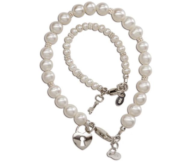 Cherished Moments- Mom &amp; Me Sterling Silver Bracelet Set She Holds the Key to Your Heart