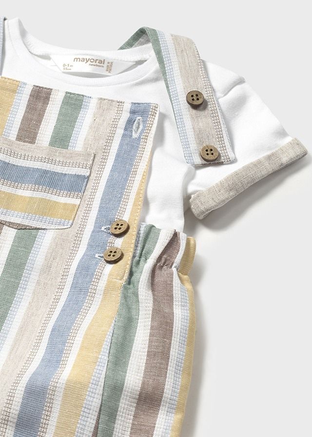 Mayoral- Newborn- Dungaree and Linen T-Shirt Set