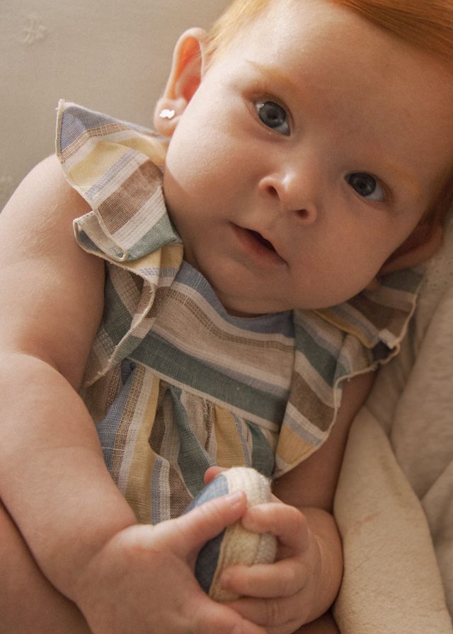 Mayoral- Newborn- Striped Linen Dress with Bloomers