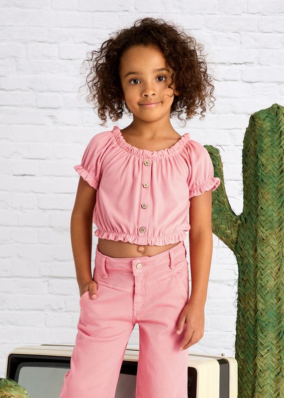 Mayoral- Mini- Girl Ribbed T-Shirt and Embroidered Skirt